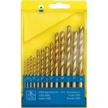 Vrták Vorel 22310 Nářadí Sada 13 ks vrtáku z rychlořezné oceli s kaleným povrchem nitridu titanu. Sada odolných vrtáků je vhodná na vrtání nerezové a kyselinovzdorné oceli. Uloženo v praktické plastové krabičce. Technická data