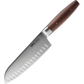 Kuchyňský nůž Santoku nůž ENNO, 18 cm, ořechové dřevo - GEFU Solingen (Kuchařský Santoku nůž ENNO, 18 cm, Tvarované broušení - GEFU Solingen)