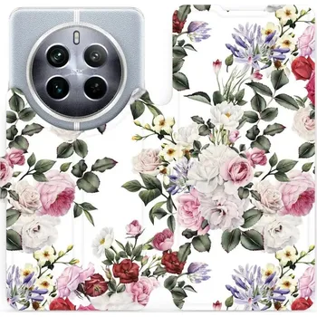 Pouzdro na mobilní telefon Flipové pouzdro Mobiwear - Realme 12 Pro 5G - MD01S Růže na bílé (Knížkové flip pouzdro, obal, kryt na mobil Realme 12 Pro 5G - MD01S Růže na bílé, materiál Umělá kůže + TPU - ochrana 360°, stojánek, silikonová vanička, magnetické zavírání)