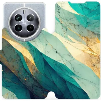 Pouzdro na mobilní telefon Flipové pouzdro Mobiwear - Realme 12 Pro Plus 5G - VP37S Zlatavý a zelenkavý mramor (Knížkové flip pouzdro, obal, kryt na mobil Realme 12 Pro Plus 5G - VP37S Zlatavý a zelenkavý mramor, materiál Umělá kůže + TPU - ochrana 360°, stojánek, silikonová vaničk