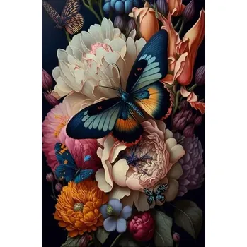 Diamantové malování Diamantové malování - Motýlci a barevné květy (50x70)
