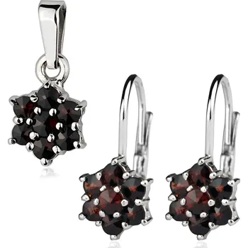 Souprava šperků 4U Stříbrná souprava kytičky s přírodními granáty