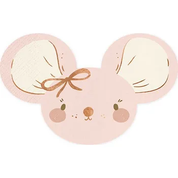 Papírový ubrousek PartyDeco Papírové ubrousky Myška, světle růžové, 16x10cm, 20ks