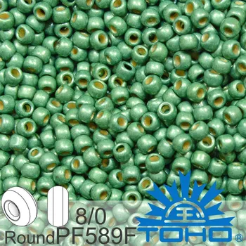 Korálek Korálky TOHO tvar ROUND (kulaté). Velikost 8/0. Barva PF589F Permafinish - Matte Galvanized Jade Green. Balení 10g.