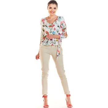 Dámská halenka Halenka s 3/4 rukávy květovaná M191 Barva: Smetanová, Velikost: S