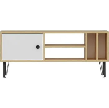Televizní stolek Bílý/přírodní TV stolek v dekoru dubu 120x52 cm Arven – Kalune Design ID_1546902
