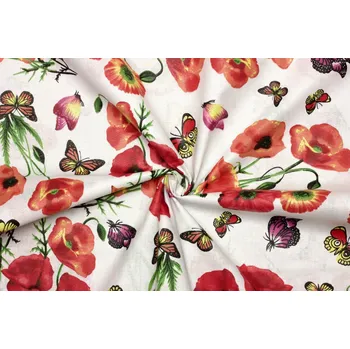 Bavlněné plátno - Vlčí mák a motýli