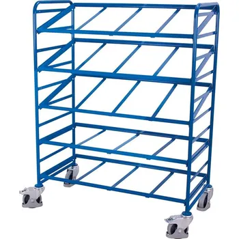 Plošinový vozík Regálový vozík na přepravky VARIOfit,5 polic z kovových rámů, ložná plocha 1240x610 mm