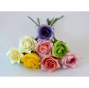 umělá květina Pěnové růžičky na drátku 23 cm RŮŽOVO-ČERVENÁ