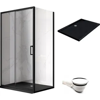 BPS-koupelny Obdélníkový sprchový kout HYD-OK104B 110x90 černý/transparent + vanička HYD-OSV-ST04B černá