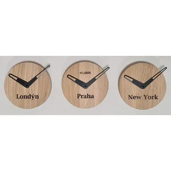 Hodiny KUBRi 0002 - Dubové hodiny české výroby se 3 časovými zónami