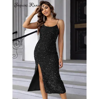 Dámské šaty Maxi párty šaty Sequins SQ800 Barva: Černá, Velikost: M