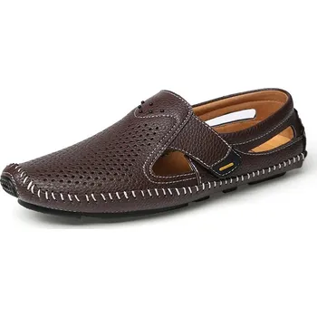 Pánské mokasíny Letní kožené prošívané boty slip-on Barva: Hnědá, Velikost: 40