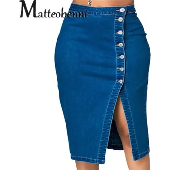 Dámská sukně Džínová midi sukně s knoflíky Barva: Tmavě Modrá, Velikost: 2XL