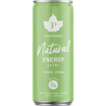 Energetický nápoj Puhdistamo Natural Energy Drink Green Apple, Energetický drink, Zelené jablko, 330 ml