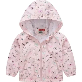 Dívčí jarní/letní prodyšná bunda s potiskem (vel. 4-14 let) Barva: 3187-2 růžová s motýlky, Velikost: 140