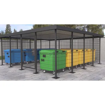 Popelnice HTI Přístřešek pro odpadové kontejnery Nero Barva konstrukce: zelená komaxit (RAL 6005), Typ přístřešku: 7 kontejnerů