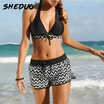 Dámské plavky Dámské plavky dvojdílné "plus size" - tankiny s vyšším pasem Barva: pruhy, Velikost: XXL