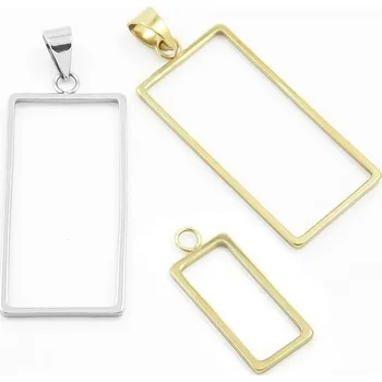 Materiál na výrobu šperku Ocelový rámeček přívěsek obdélník - 1Ks - 16 mm / Nerez SL