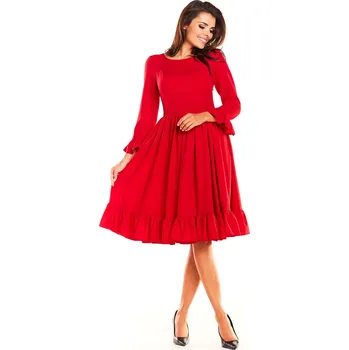 Dámské šaty Midi šaty rozšířené s volánovými rukávy A235 Barva: Červená, Velikost: XL