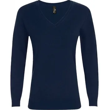 Dámský svetr Sol's Přiléhavý dámský pletený svetr Glory s výstřihem do véčka Barva: modrá námořní, Velikost: XXL L01711