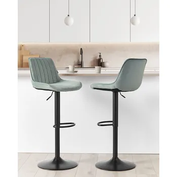 Barová židle Sada 2 barových židlí mátově zelená sametová výškově nastavitelná otočná s podnožkou moderní styl kuchyně jídelna Beliani