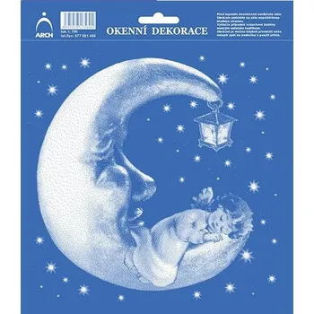 samolepka Vánoční adhezní nálepky na okna 20x23cm - Měsíc se spícím andílkem