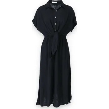 Dámské šaty Dlouhé lněné šaty 2654 barva: černá, velikost: M/L