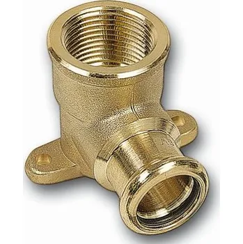 Vodovodní potrubí Sanha PURAPRESS 8472G nástěnné koleno 15x1/2", s dvoukřídlou přírubou, s koncem na vnitřní lisování a s vnitřním závitem, voda, bronz