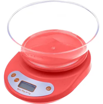 Kuchyňská váha Verk 17025_CZ Digitální kuchyňská váha 5 Kg + miska červená