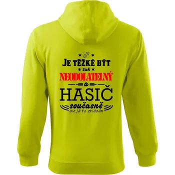 Pánská mikina Je těžké být tak neodolatelný - hasič - Mikina s kapucí na zip trendy zipper - L ( Limetková )