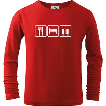 Chlapecké tričko Eat sleep piano v řadě - Triko dětské Long Sleeve - 122 cm/6 let ( Červená )