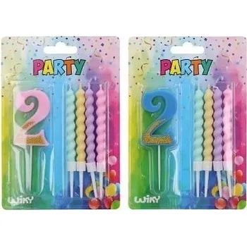 Dortová svíčka Párty svíčka číslo 2 + 4ks svíček