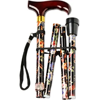 3Pagen Skládací hliníková vycházková hůl 83-93 cm květiny/černá