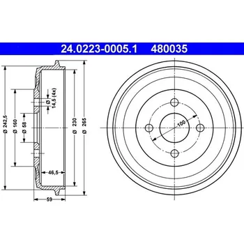Brzdový buben Brzdový buben ATE 24.0223-0005.1