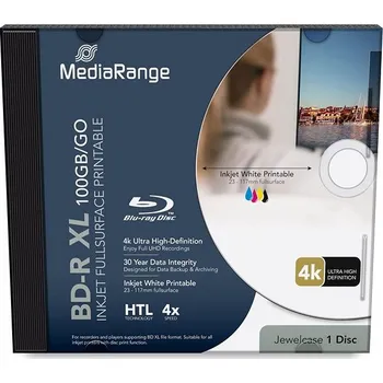 Optické médium MEDIARANGE BD-R XL 100GB, 4x, printable, jewel case 1 ks