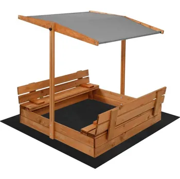 Pískoviště Springos Dětské pískoviště se stříškou, plachtou a podložkou 120 x 120 cm teak