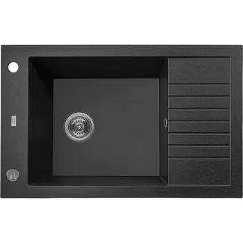 Granitový dřez Laveo Pionier, 1-komorový granitový dřez 780x500x207 s krátkým odkapávačem, černá, LAV-SBR_713T