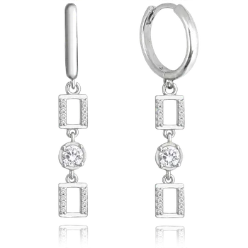Náušnice 1845 MINET Stříbrné visací náušnice KOSTKY s bílými zirkony