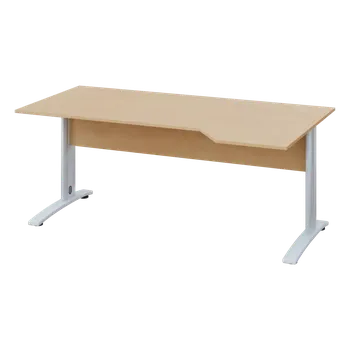 Psací stůl EZK 28 - 184 stůl kancelářský, rohový, pravý, kovová podnož bílá, deska 25 mm, široký 1800 mm, bříza světlá