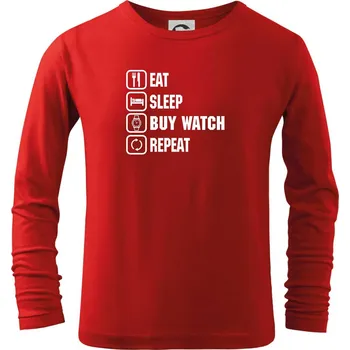 Chlapecké tričko Eat sleep buy watch reapeat - Triko dětské Long Sleeve - 122 cm/6 let ( Červená )