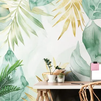 Tapeta Dovido Tapeta pastelové zeleno-zlaté listy