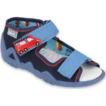 Chlapecká obuv Bačkůrky papučky sandálky Befado Papi 350P014 modré s koženou stélkou, suchý zip velikost: 23