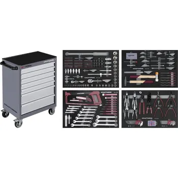KRAFTWERKTOOLS AKCE KW: Dílenský vozík B107 7 zásuvek + nářadí 4 moduly 339ks COMPLETO EVA Basic Line GERMANY