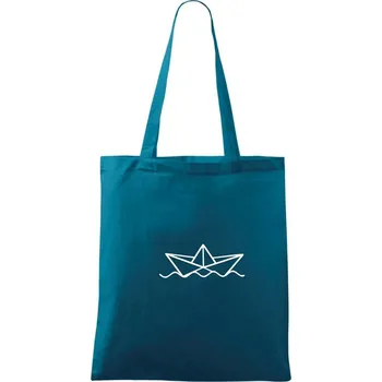 Nákupní taška Papírová loďka na vodě - Taška bavlněná - 42 x 38 cm ( Petrolejová )