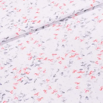 Bavlněné plátno 203000/250, červené a šedé lístky na bílé, š.160cm (látka v metráži)