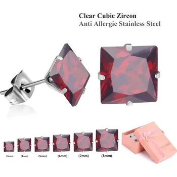 Náušnice Elegantní náušnice z nerezové oceli s křišťály 6 párů - Červené