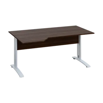 Psací stůl EZK 28 - 164 stůl kancelářský, rohový, levý, kovová podnož bílá, deska 25 mm, široký 1600 mm, ořech královský