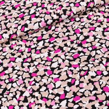 Viskózový úplet 268, růžovo-bílo-béžové střípky na černé, š.175cm (látka v metráži)