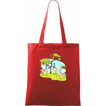 Nákupní taška Zebry pod stromem - Taška bavlněná - 42 x 38 cm ( Červená )
